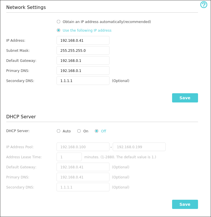 All of the network setup options of the repeater