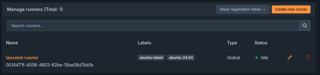 The UI showing the runner running correctly