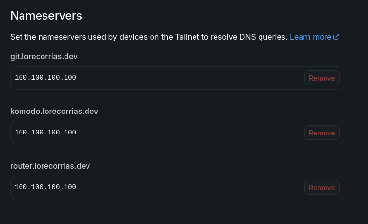 Each custom private domain has a split DNS entry.